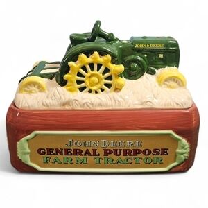 John Deere Green and Yellow Ceramic Farm Tractor Cookie Jar